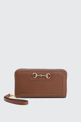 Ardene Rectangular Wallet with Metal Ornament in Brown | Faux Leather/Polyester