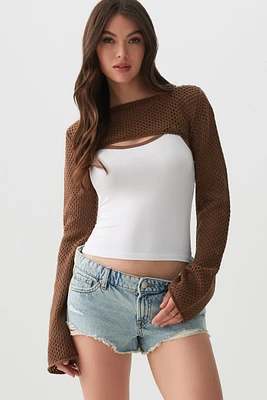 Ardene Open Stitch Shrug Sweater in Brown | Size | 100% Cotton