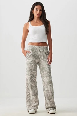 Ardene Camouflage Wide Leg Sweatpants in Khaki | Size | Polyester/Cotton | Fleece-Lined