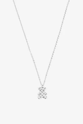 Ardene Chain Necklace with Quilted Bear in Silver