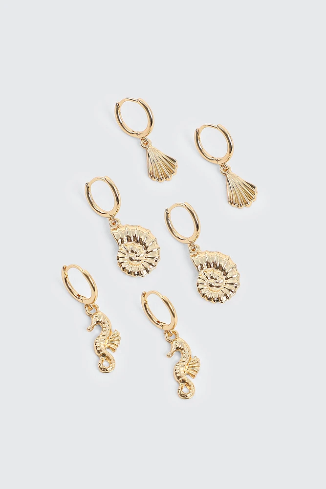 Ardene 3-Pack Ocean Inspired Hoop Earrings in Gold | Stainless Steel