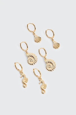 Ardene 3-Pack Ocean Inspired Hoop Earrings in Gold | Stainless Steel