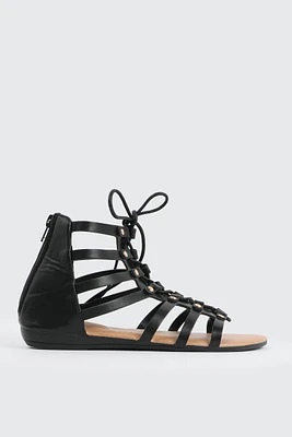 Ardene Lace Up Gladiator Sandals in Black | Size | Faux Leather | Eco-Conscious