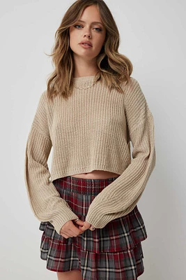 Ardene Boxy Crop Sweater in Beige | Size | 100% Acrylic