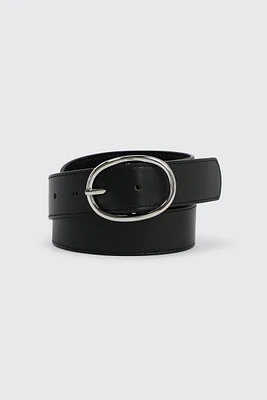 Ardene Oval Buckle Belt in Black | Size | Faux Leather