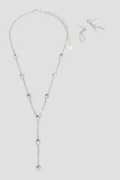 Ardene Y-Shape Necklace and Earring Set in Silver | Stainless Steel