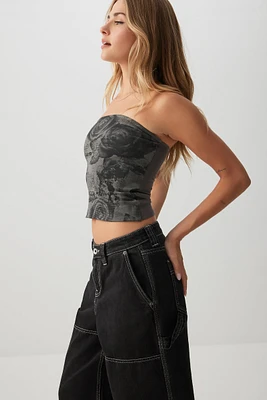Ardene Printed Tube Top in Dark Grey | Size | Cotton/Elastane