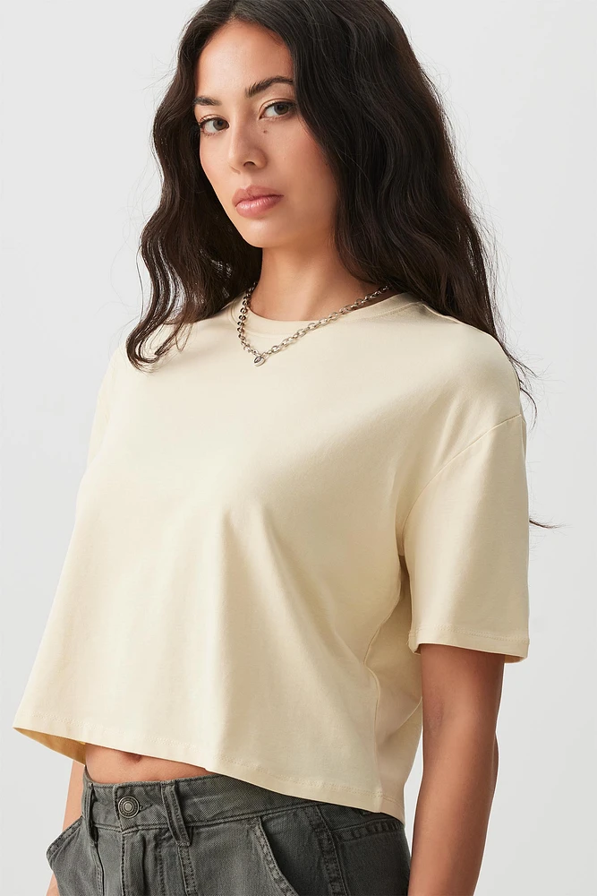 Ardene Basic Organic Cotton Boxy T-Shirt in Light | Size | Cotton/Elastane | Eco-Conscious