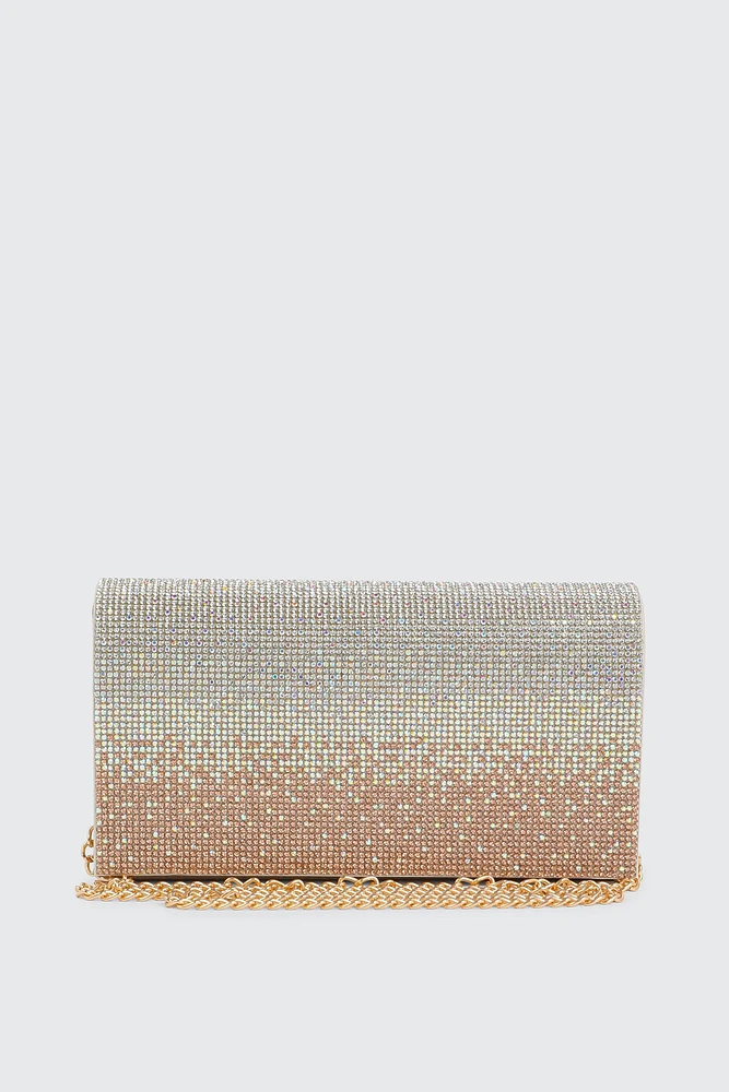 Ardene Ombre Rhinestone Clutch in Gold | Polyester