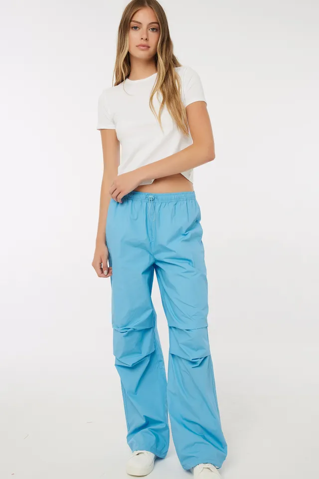 Ardene Regular Rise Parachute Pants in Light Blue, Size, 100% Cotton