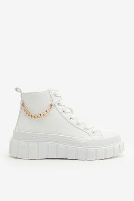 Ardene A.C.W. High Top Sneakers with Chain in White | Size | Rubber