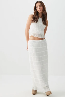 Ardene Chiffon Maxi Tiered Skirt in White | Size | Polyester