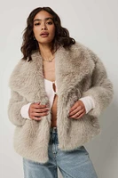 Ardene Short Faux Fur Coat in Beige | Size | Polyester