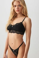 Ardene Mesh & Lace Thong Panty in Black | Size | Nylon/Spandex