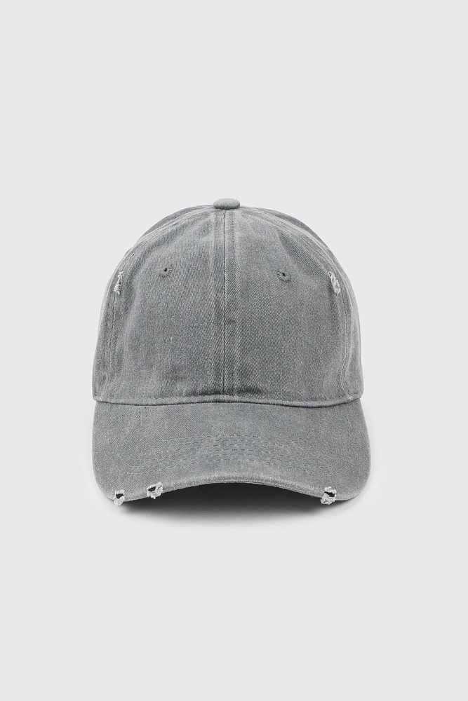 Ardene Distressed Effect Cap in Grey | 100% Cotton
