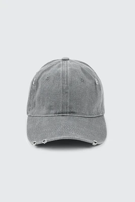 Ardene Distressed Effect Cap in Grey | 100% Cotton