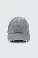 Ardene Distressed Effect Cap in Grey | 100% Cotton