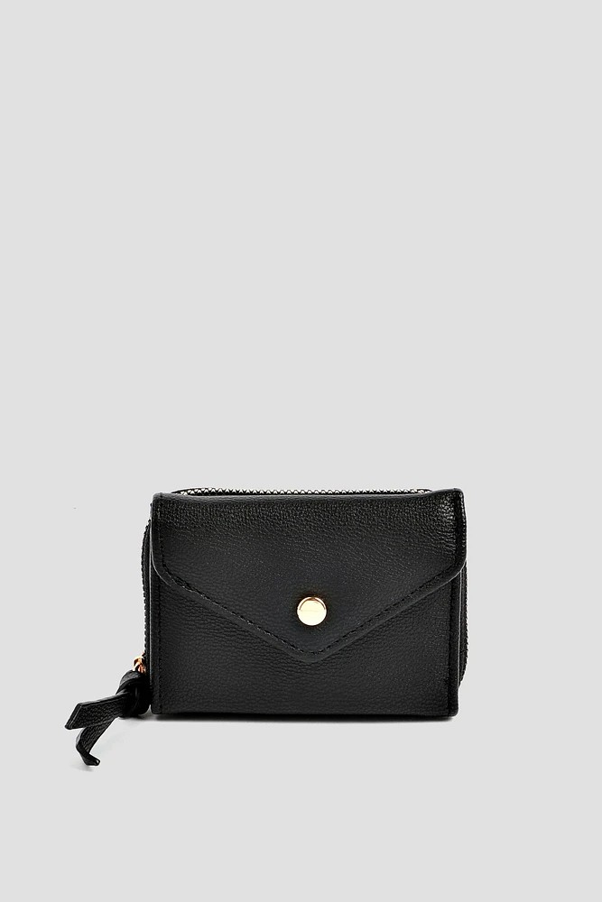 Ardene Small Envelope Wallet in Black | 100% Recycled Polyester/Faux Leather | Eco-Conscious