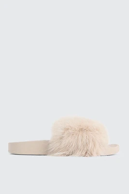 Ardene Faux Fur Slides in Beige | Size