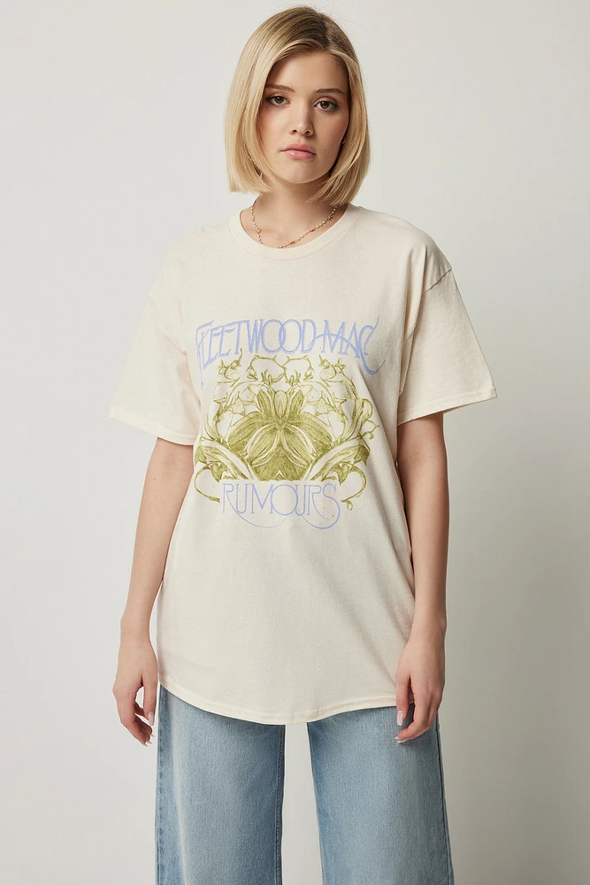 Ardene Oversized Fleetwood Mac T-Shirt in White | Size | 100% Cotton