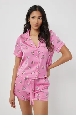 Ardene Satin PJ Set in Pink | Size | 100% Recycled Polyester | Eco-Conscious