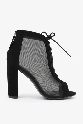 Ardene Black Mesh Peeptoe Heel Shoes | Size
