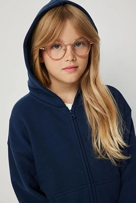 Ardene Kids Zip-Up Hoodie in Dark Blue | Size | Polyester/Cotton | Fleece-Lined