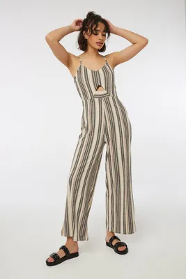 Ardene Striped Cutout Jumpsuit in Black | Size | Polyester/Spandex