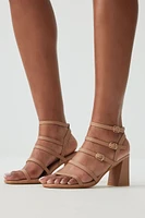 Ardene High Heel Strappy Sandals in Beige | Size | Faux Leather/Polyester | Eco-Conscious