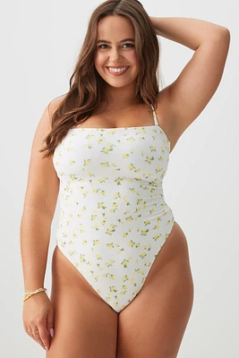 Ardene Flirty Flora One Piece Swimsuit in White | Size | Polyester/Nylon/Elastane | Microfiber