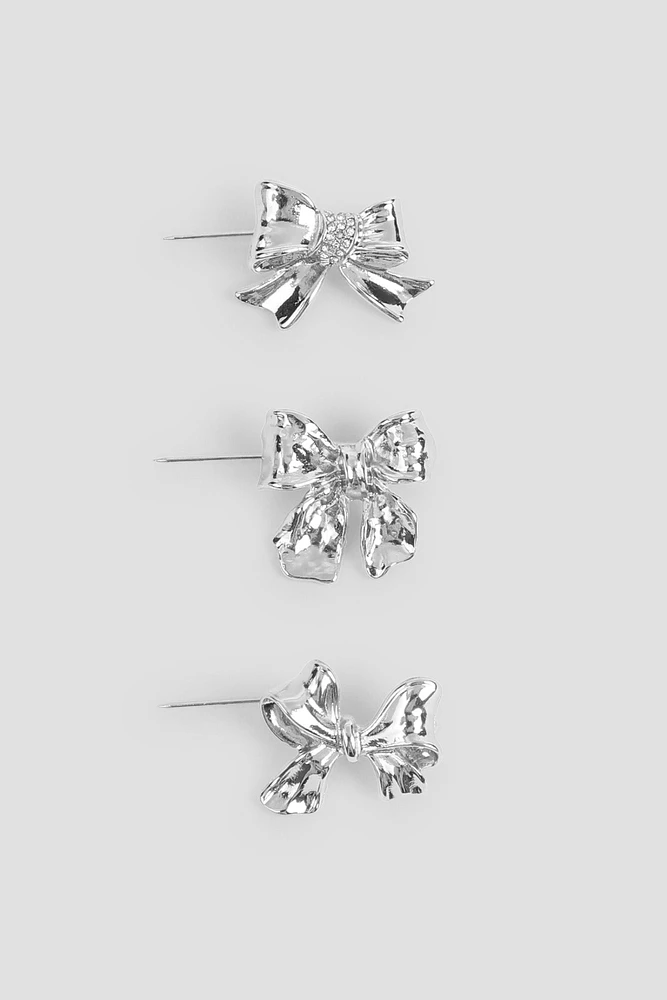 Ardene 3-Pack Bow Brooches in Silver