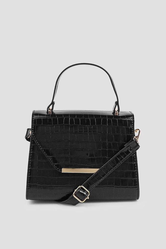 Ardene Croc Embossed Structured Bag in | Faux Leather/Polyester