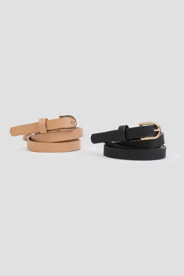 Ardene 2-Pack Black & Nude Belts in Beige | Size Small | Faux Leather