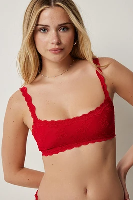 Ardene Scalloped Lace Bralette in Red | Size | Nylon/Spandex