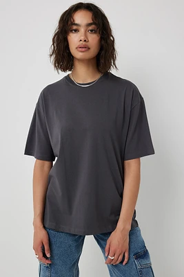 Ardene Basic Organic Cotton Oversized T-Shirt in Dark Grey | Size | Cotton/Elastane | Eco-Conscious