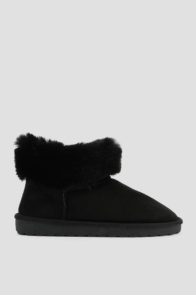 Ardene Faux Sheepskin Ankle Boots with Fur Trim in | Size | Faux Suede | Eco-Conscious | Microfiber