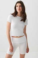 Ardene Basic Foldover Biker Shorts in White | Size | Cotton/Elastane | Eco-Conscious