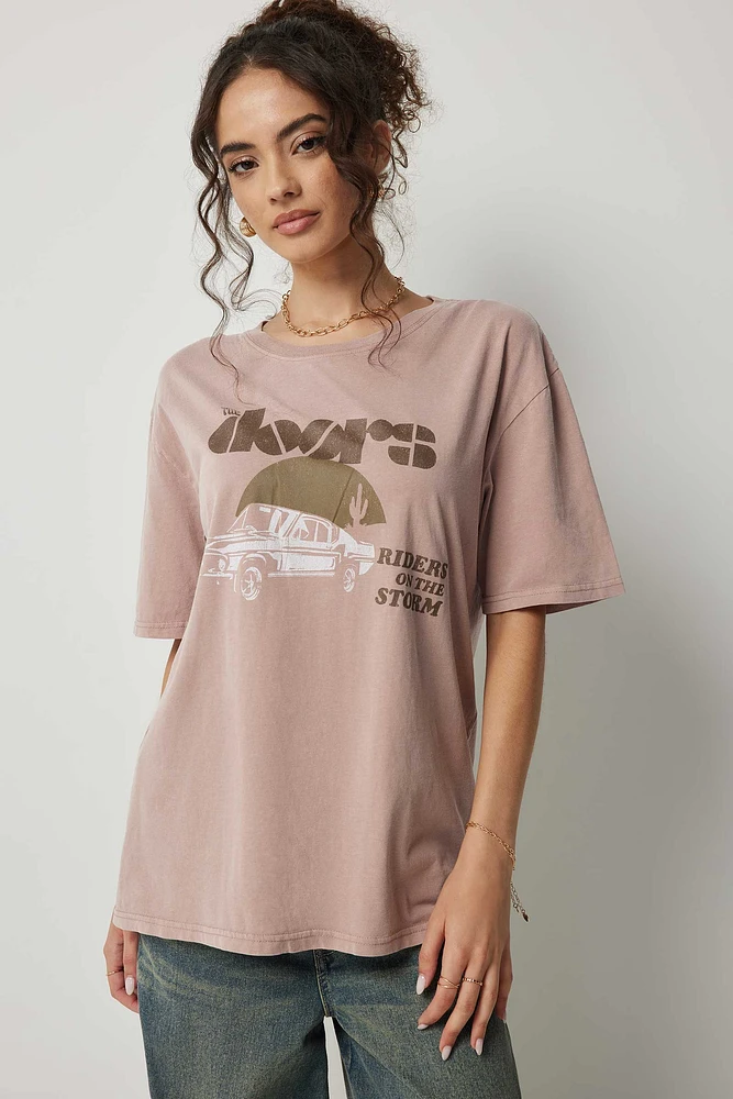 Ardene Oversized The Doors T-Shirt in Medium Pink | Size | 100% Cotton