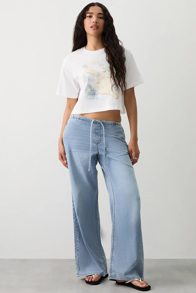 Ardene Mid Rise Wide Leg Knit Jeans in | Size | Polyester/Spandex/Cotton
