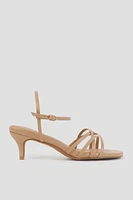 Ardene Kitten Heel Strappy Sandals in Beige | Size | Faux Leather