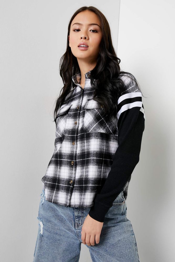 Plaid Shirt with Thermal Sleeves