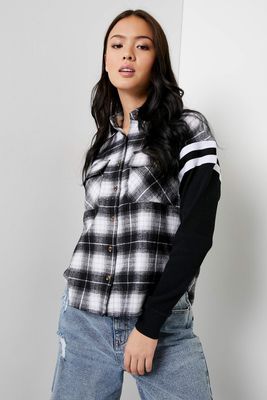 Ardene Plaid Shirt with Thermal Sleeves in | Size | 100% Cotton/Polyester