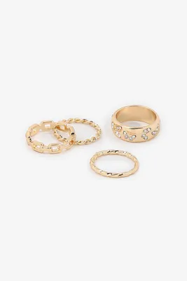 Ardene 4-Pack Butterfly Print Rings in Gold | Size