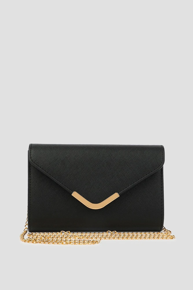 Ardene Enveloppe Clutch in Black | Faux Leather/Polyester