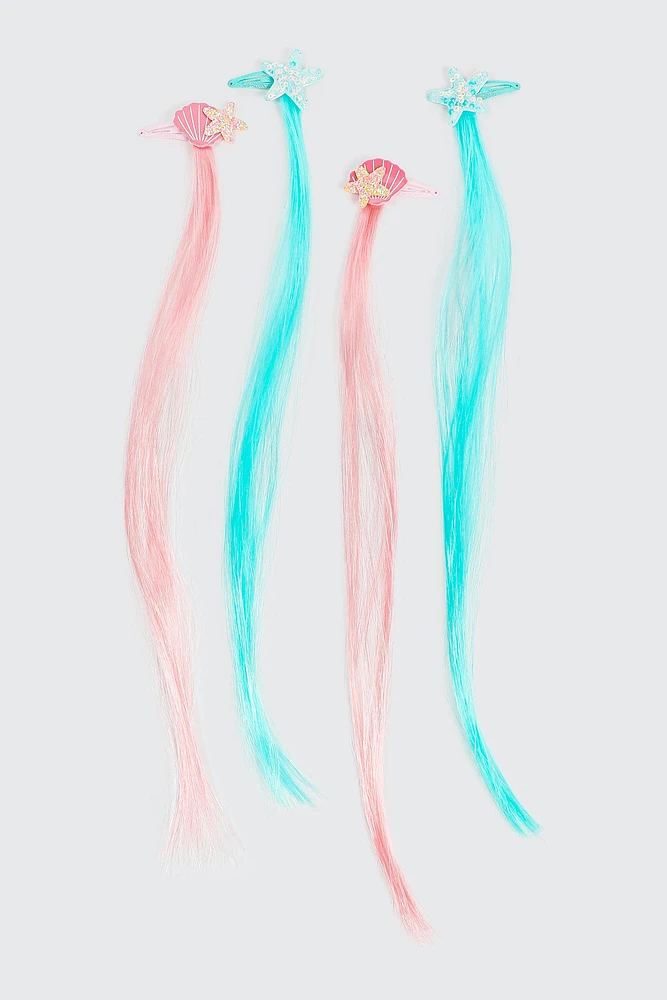 Ardene Kids 4-Pack Clips with Hair Extentions in Light Blue
