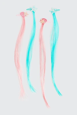 Ardene Kids 4-Pack Clips with Hair Extentions in Light Blue