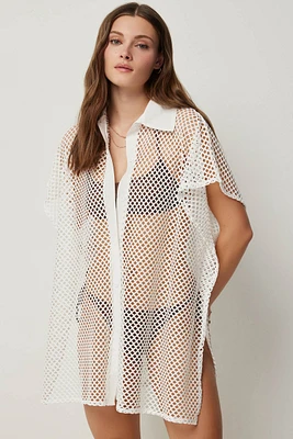 Ardene Mesh Beach Shirt in White | Polyester
