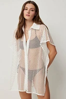 Ardene Mesh Beach Shirt in White | Polyester