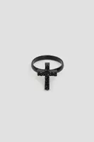 Ardene Embellished Cross Ring in Black | Size