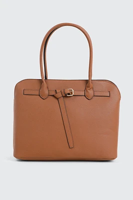 Ardene Large Tote Bag with Buckle Detail in Cognac | 100% Recycled Polyester/Faux Leather | Eco-Conscious